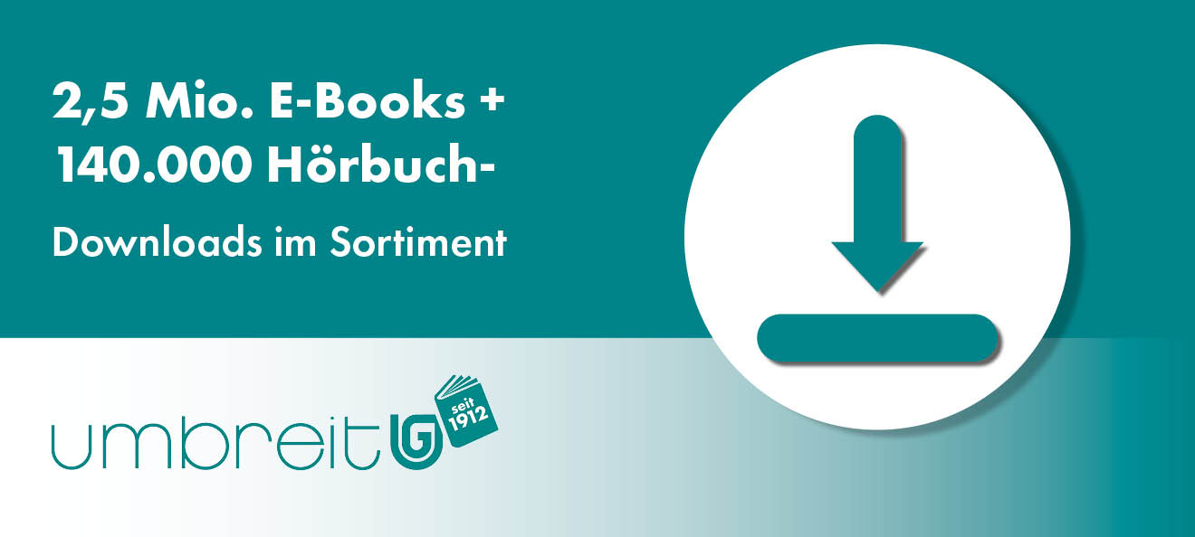 Umbreit-Banner: Das Banner weist darauf hin, dass Umbreit 2,5 Millionen E-Books und 140000 Hörbuch-Downloads im Sortiment führt.