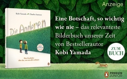 Werbeteaser: Der Hintergrund des Teasers zeigt eine Illustration einer Hecke und einem Stück Wiese davor, über welches ein Eichhörnchen läuft. Rechts steht in weißer Schrift: "Eine Botschaft, so wichtig wie nie - das relevanteste Bilderbuch unserer Zeit von Bestsellerautor Kobi Yamada. Links ist das Kinderbuch "Die Anderen" von Kobi Yamada und Illustrationen von Charles Santoso aus dem Penguin Junior Verlag abgebildet. Der Link führt zur Detailseite des Buches mit Bestellmöglichkeit